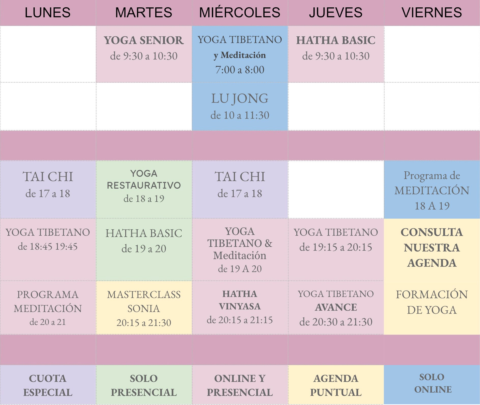 Horarios - Clases regulares